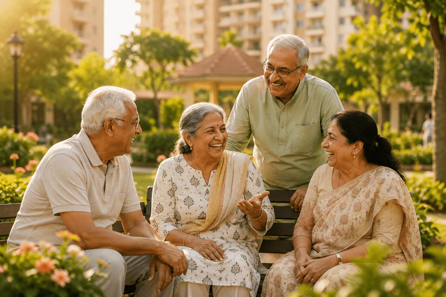 Seniors in a gated-society garden
