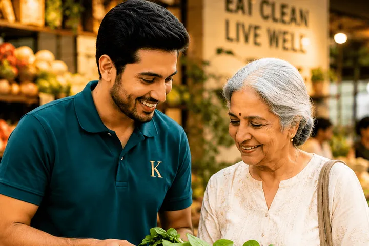 A companion helping a senior with grocery shopping